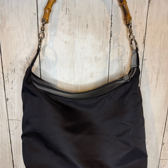 GUCCI Bamboo Hand Bag Black Nylon Top Handle Auth 000 1956 0531 - Picture 1 of 12